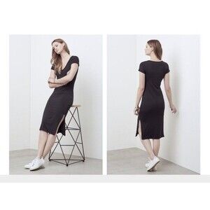 AMOUR VERT Miley Dream Midi T-Shirt Dress M Black Minimalist Capsule Elevated